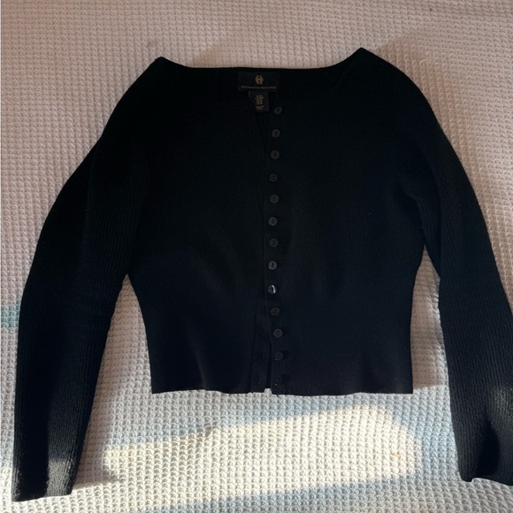 Women’s house of harlow Merino Wool Henley Sweater - Black - Picture 2 of 3